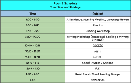 Daily Schedule Tuesday and Friday