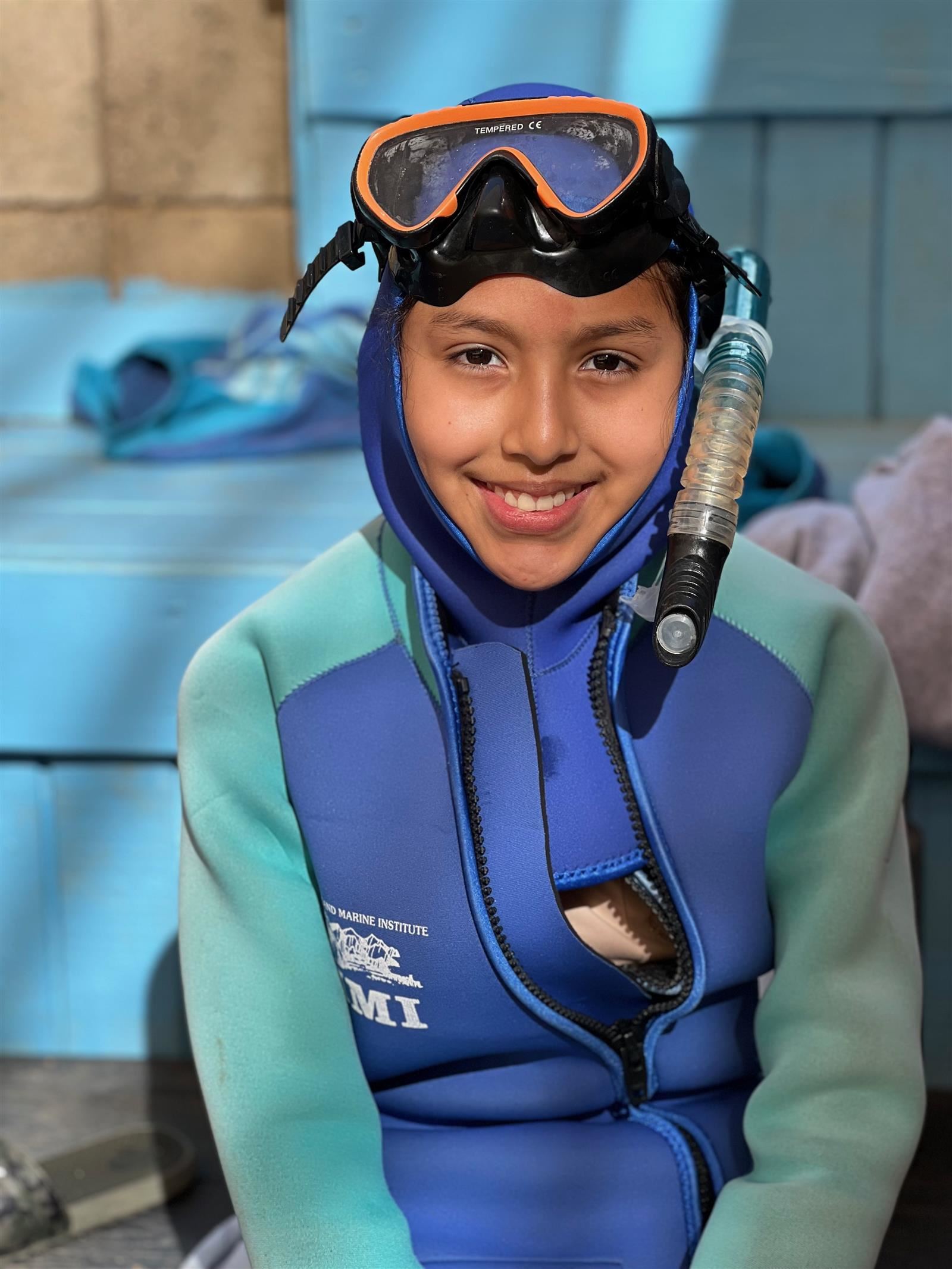 5th Grade student at Maple getting ready to snorkel! 