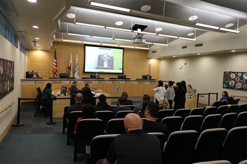 Parks students listening to positive feedback from the city council members.