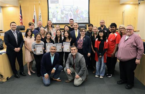 The Fullerton City Council Members, FSD staff and board members that came to support the students presenting tonight and the Tiny Home project.