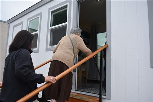 Taking a look inside the tiny home.