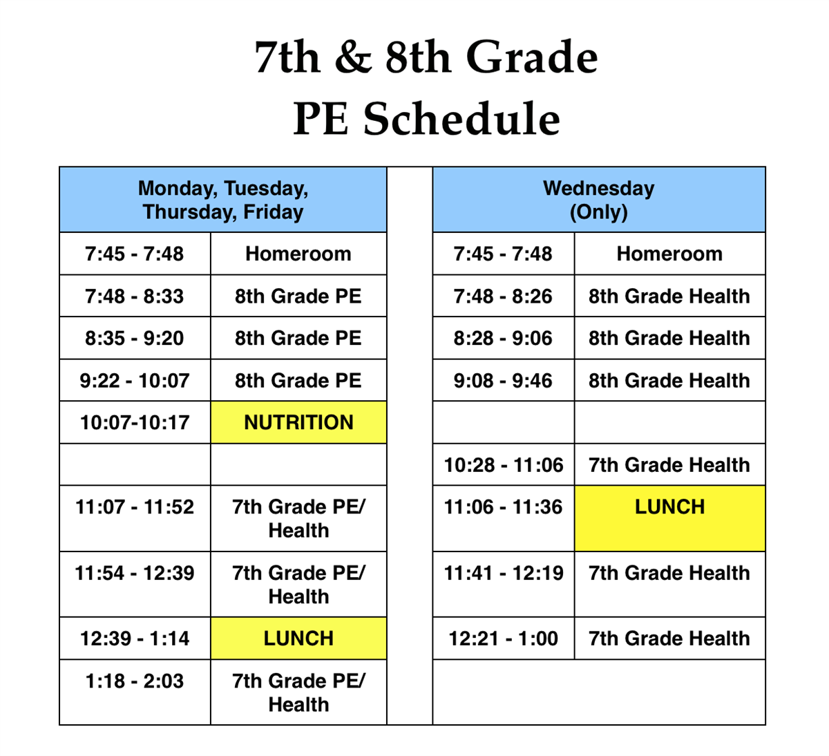 7th/8th PE Schedule