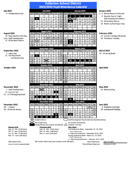 2022/2023 Pupil Attendance Calendar